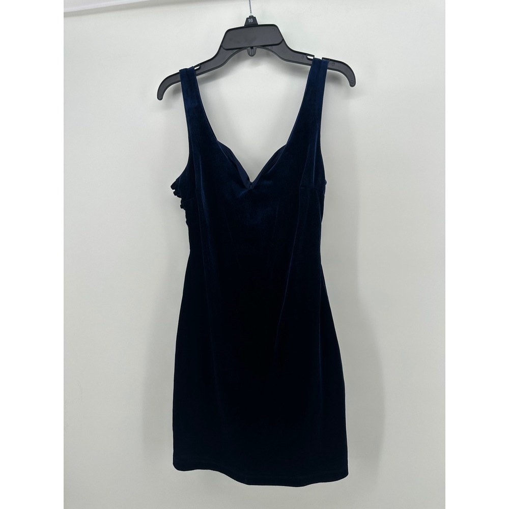 B. Darlin Navy Blue Velvet Lattice Side Mini Dress 196P475 Size 7/8
